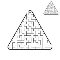 dreieckiges Labyrinth. ein interessantes und nützliches Spiel für Kinder. eine einfache flache vektorillustration auf einem weißen hintergrund. mit der Entscheidung. vektor