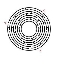 rundes Labyrinth. ein interessantes und nützliches Spiel für Kinder und Erwachsene. einfache flache Vektorillustration lokalisiert auf weißem Hintergrund. mit drei Eingängen. vektor