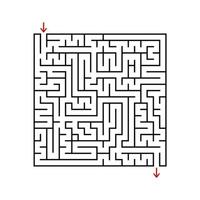schwarzes quadratisches Labyrinth mit Ein- und Ausgang. ein Spiel für Kinder und Erwachsene. einfache flache Vektorillustration lokalisiert auf weißem Hintergrund. vektor