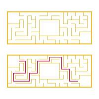 rektangulär labyrint, labyrint. ett intressant och användbart spel för förskolebarn. ett enkelt pusselspel. enkel platt vektorillustration isolerad på vit bakgrund. med rätt beslut. vektor