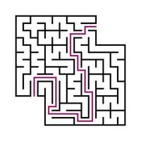 schwarzes quadratisches Labyrinth für Kinder. einfache flache Vektorillustration lokalisiert auf weißem Hintergrund. mit der Antwort. mit Platz für Ihre Bilder. vektor