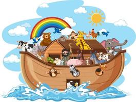Noahs ark med djur på vattenvåg isolerad på vit bakgrund vektor