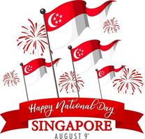 singapore nationaldag banner med singapore flagga och fyrverkerier vektor