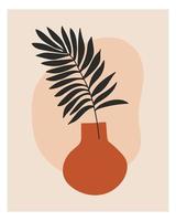 Palmblatt in einer Vase Boho Innenwandkunst. minimale abstrakte Druckplakattapetenabdeckung. handgezeichnete tropische Pflanzensilhouette. pastellfarbener Erdton. Vektorgrafik-Trendillustration vektor