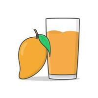 mango juice med mango vektor ikon illustration. glas av mango juice platt ikon