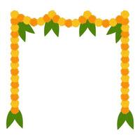 traditionell indisk blomma krans med ringblomma blommor och mango löv. dekoration för indisk hindu högtider. vektor illustration isolerat på vit bakgrund.