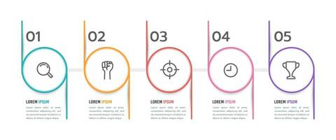 5 Prozess Infografik Linie Kreis. Marketing, Strategie, und Planung. Vektor Illustration.