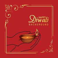 Lycklig diwali festival gyllene ram eleganta hälsning kort design vektor