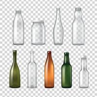 realistische glasflaschen transparent gesetzte vektorillustration vektor