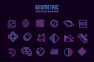 Satz von neonvioletten und rosa abstrakten geometrischen Formsymbolen mit Designelementen, Vorlage für Ihr Projekt, Werbung, Werbebanner, Poster und Animation vektor