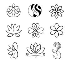 vektor, lilja, lotus, sjöjungfru, kvinnans ansikte och blommor svart kontur logotyp för spa ad skönhetssalong, spa logotyp samling isolerad på vit bakgrund vektor
