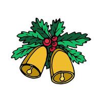 Weihnachten Glocken mit Stechpalme Blätter und Beeren. Vektor Gekritzel Karikatur Illustration zum Aufkleber, Netz Design, Flyer, Banner