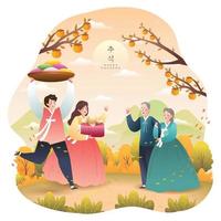 glad chuseok med besökande familjekoncept vektor