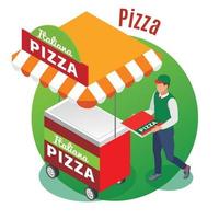 Street Food Pizza isometrische Hintergrund-Vektor-Illustration vektor