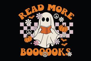 lesen Mehr Bücher komisch retro groovig Halloween Geist T-Shirt Design vektor