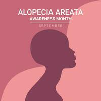 Alopezie Bewusstsein Monat Poster. Frau mit kahl Kopf Silhouette. Vektor Illustration