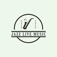 Jazz Leben Musik- Logo Design Vektor mit Saxophon Jahrgang retro Stil