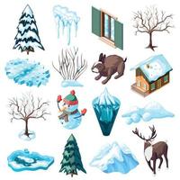 Winterlandschaftsgestaltung isometrische Symbole Vektor-Illustration vector