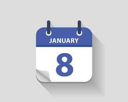 januari 8. vektor platt dagligen kalender ikon. datum och tid, dag, månad. år. vektor illustration