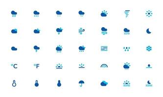 Wetter Symbole. Wetter Prognose Symbol Satz. Wolken Logo. Wetter , Wolken, sonnig Tag, Mond, Schneeflocken, Wind, Sonne Tag. Vektor Illustration.