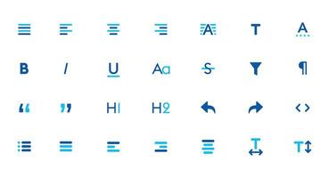 textredigerare glyph ikonuppsättning vektor