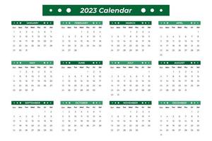 2023 kalender med gröna detaljer vektor