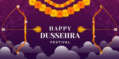 glücklich Dussehra Festival horizontal Banner Illustration mit Pfeil vektor