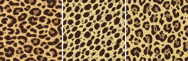 djur- sömlös mönster uppsättning. de textur av jaguar, leopard, gepard hud i naturlig färger. traditionell design för de internet och skriva ut. för textilier, papper, tapet. illustrerade vektor ClipArt.