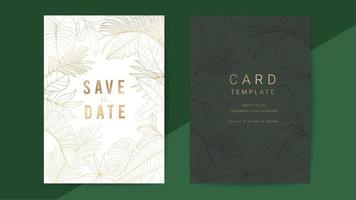 tropisk guld bröllop inbjudningskort design vektor samling. stationär design för vip-banner, tryck och täck bakgrund.