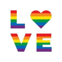 LGBT-Regenbogengleichheitssymbole. Liebesslogan. Liebesschild mit Regenbogen-Lgbt-Flaggenherz isoliert auf weißem Hintergrund. vektor