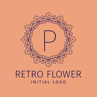 brev p retro blomma första vektor logotyp design