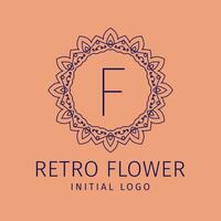 brev f retro blomma första vektor logotyp design