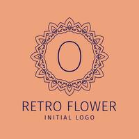 brev o retro blomma första vektor logotyp design