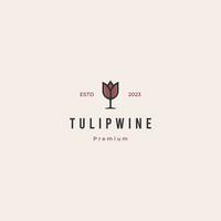 Tulpe Wein Logo Design retro Hipster Jahrgang, Mädchen Wein Logo, Tulpe kombinieren mit Wein Glas vektor