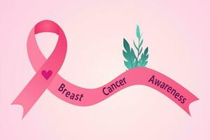 bröst cancer medvetenhet baner illustration. rosa band och grön blomma. sjukvård kampanj. vektor