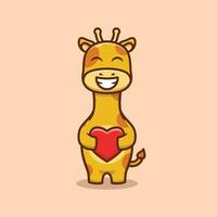 süß Giraffe halten Herz Charakter Karikatur Vektor Illustration.