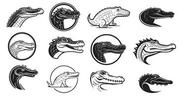 krokodil uppsättning logotyp skiss hand dragen i klotter stil vektor illustration