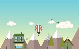 eben Stadt mit Luft Ballon Digital Vektor Lager Illustration
