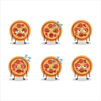 tecknad serie karaktär av nötkött pizza med sömnig uttryck vektor