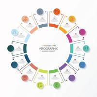 Grundlegende Kreis-Infografik-Vorlage mit 14 Schritten, Prozess oder Optionen, Prozessdiagramm, verwendet für Prozessdiagramm, Präsentationen, Workflow-Layout, Flussdiagramm, Infograph. eps10-Vektorillustration. vektor