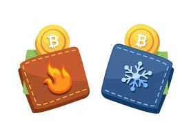 heiß und kalt Bitcoin Brieftasche Symbol Karikatur Illustration Vektor