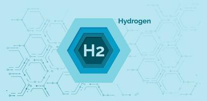 väte symbol på ett abstrakt blå bakgrund av hexagoner. väte energi. grön väte logotyp vektor