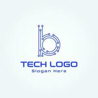 Brief b Technologie Linie Punkt Verbindung Logo Design Vektor