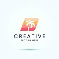 Strand Palme Baum Brief d Logo Design Vektor Bild