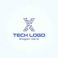 Brief x Technologie Linie Punkt Verbindung Logo Design Vektor