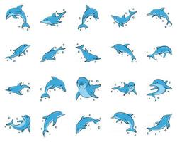 flache Farbe Vektor-Illustration Icon-Set des blauen Delphins vektor