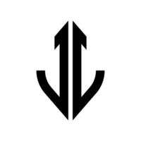 logotyp j kurva romb utökad monogram 2 brev alfabet font logotyp logotyp broderi vektor