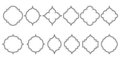 islamic fönster linje form samling. arabiska, muslim arkitektur översikt ram. traditionell, orientalisk design vektor