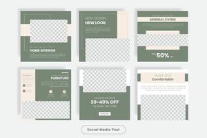 minimal heminredning sociala medier post banner mall set vektor