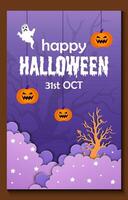 glücklich Halloween Party Plakate oder Broschüre Hintergrund im Papier Schnitt Stil. vektor
